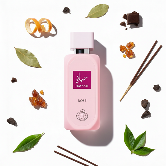 Hayaati Rose perfume with delicate fragrance elements