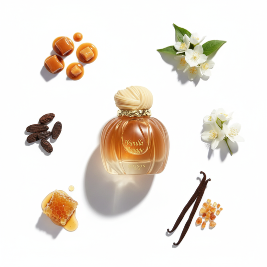 Vanilla Voyage Perfume Flat-Lay Style
