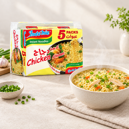Chicken noodle soup with natural daylight